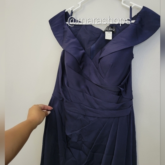 La Femme Surplice Off the Shoulder Column Gown - Picture 3 of 5